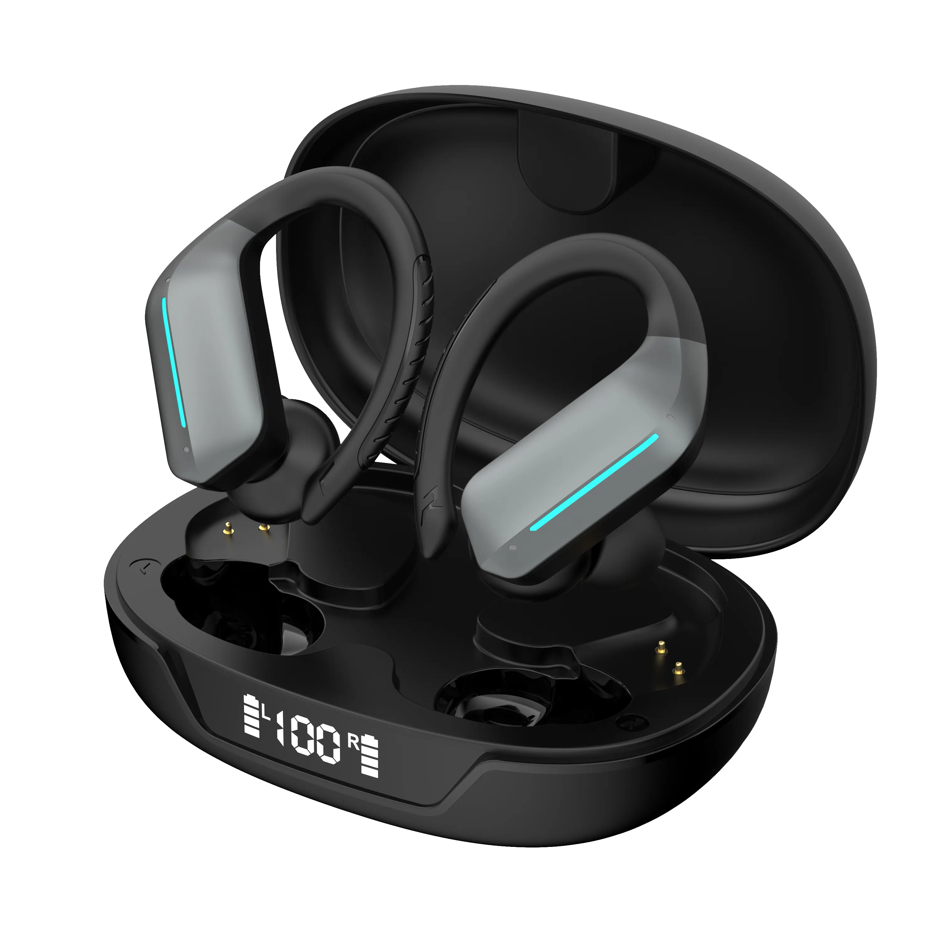 Thời trang không dây Earbuds hiển thị kỹ thuật số với móc tai không thấm nước Over-ear Tai nghe cho thể thao