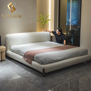 Lit italien king size noyer porada softbay rembourré tissu cadre <span class=keywords><strong>de</strong></span> lit style <span class=keywords><strong>japonais</strong></span> wabi sabi <span class=keywords><strong>glace</strong></span> agneau cachemire lit boucle - Product Image 1