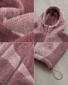Chaqueta Sherpa de Forro Polar con Capucha y Cremallera Completa para Hombre, Fabricante Personalizado, Bordado con Logotipo Sherpa, Diseño de Bloques de Color y Parches - Product Image 4