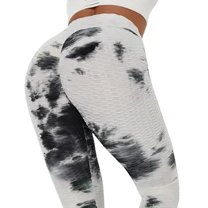 Aangepaste Plus Size Sport Tie Dye Yoga Leggings Set Anti Cellulitis Fitness Hardlopen Yoga Legging