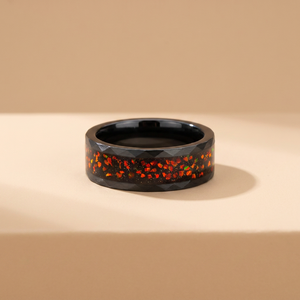 Bijoux de mode, anneaux en carbure de tungstène martelé noir de 8 mm avec incrustation d'<span class=keywords><strong>opale</strong></span> rouge pour hommes et femmes, cadeau de fiançailles, de mariage, d'anniversaire, de fête - Product Image 2