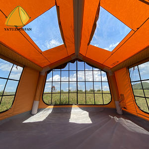 VENTE FLASH - Tente gonflable 9 m² (tissu en coton) imperméable et coupe-vent pour le <span class=keywords><strong>camping</strong></span> familial en plein air, facile à installer - Product Image 2