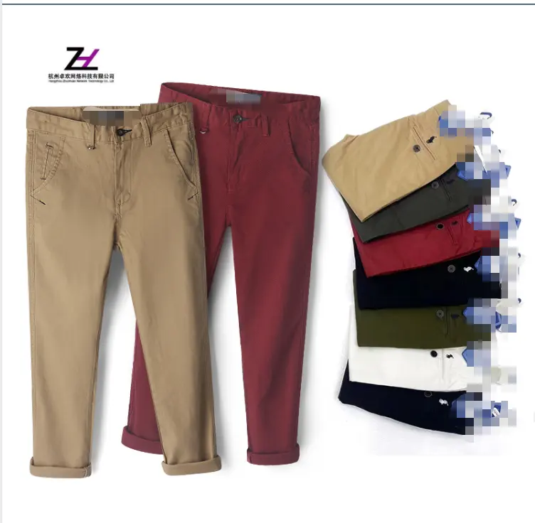 2022 New Style 100% Cotton Children's Trousers For Casual Elastic Boys Pants Chino Children's Trousers Pants