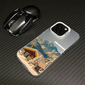 Casa nieve montaña impresión galvanizada llave de plata TPU PC funda de teléfono móvil para <span class=keywords><strong>Iphone</strong></span> 8 X Xr Xs 11 12 <span class=keywords><strong>13</strong></span> 14 15 16 17 Pro Max - Product Image 3