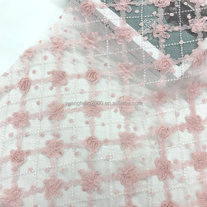 셔닐 실 3D 장미 꽃 리본 자수 레이스 패브릭 메쉬 거즈 얇은 명주 그물 레이스 원단 여성용 웨딩 드레스 어린이 드레스 - Product Image 5