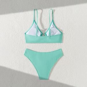 Neuer sexy einfarbiger Bikini-Badeanzug im 2-teiligen Set mit Slips, langlebig gerippt, für den grenzüberschreitenden Großhandel - Product Image 2