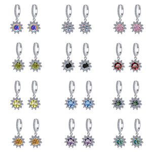 תכשיט משובח בצורת פרח s925 תיק gra עיצוב מכסף 1/0 עט. 5 קראט בצבע ורוד כחול לבן ורוד מויסאניט חתוך עגילי חישוק - Product Image 5