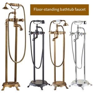 Robinet <span class=keywords><strong>de</strong></span> baignoire sur pied vintage en bronze huilé, avec pommeau <span class=keywords><strong>de</strong></span> douche pluie <span class=keywords><strong>de</strong></span> 59 pouces, double poignée et rotation à 360 degrés - Product Image 2