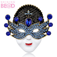 Broche de máscara de Venecia vintage con diamantes de imitación, broche de fiesta de esmalte de cristal colorido para mujer, decoración de boda y carnaval