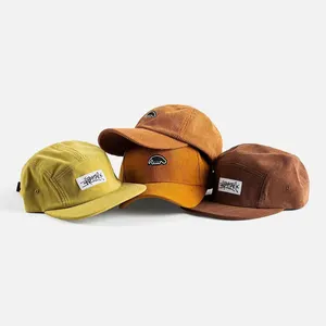 Özel Logo beş Panel kamp koşu kepi, yapılandırılmamış kadife şapka, açık kamp şapkası