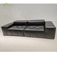 Canapé de compression italien minimaliste en cuir pixel Ensemble de canapé modulaire de style ancien en cuir de vachette noir pour salon