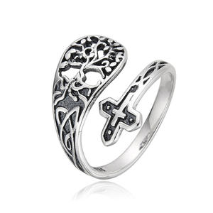 Gioielli Vintage 925 <span class=keywords><strong>argento</strong></span> Sterling albero della vita ossidato e croce anello aperto per le donne - Product Image 1