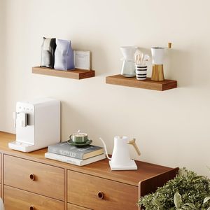 木製の壁棚、ブラケットセット付きの壁掛け木製棚、寝室、バスルーム、リビングルームを飾る - Product Image 3