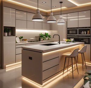 Gabinetes de Cocina Modulares de Madera de Roble Blanco Modernos y Completos de Lujo, Isla de Cocina Curva - Product Image 5