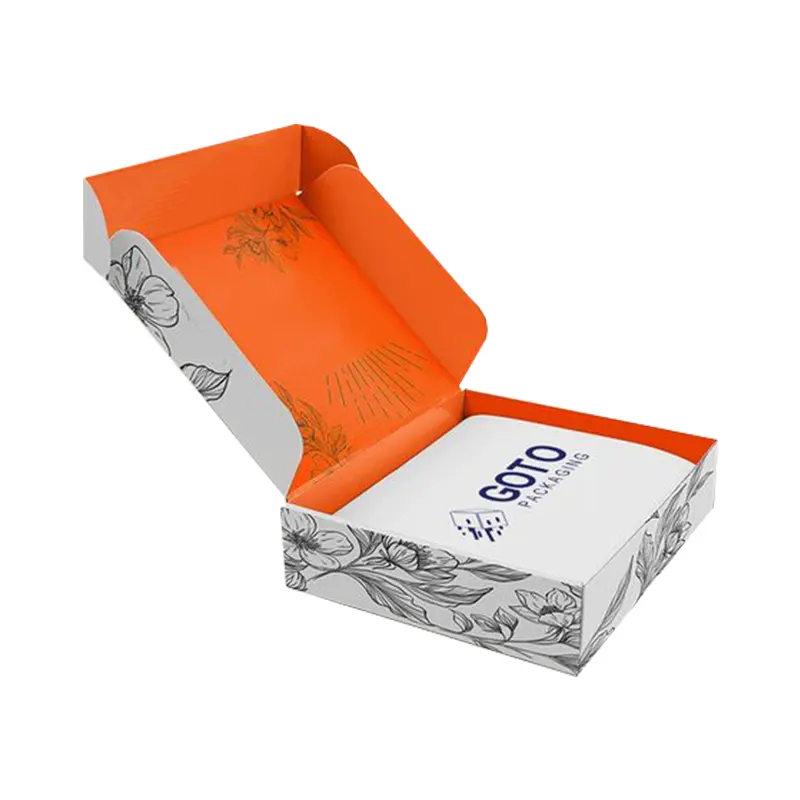Caixa de embalagem personalizada impressa flauta e-comércio, caixa de embalagem robusta para transporte de cartão, mailer, tab branca, caixa de mailer