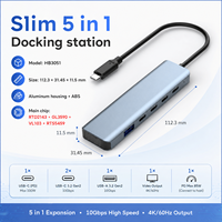 Station d'accueil USB-C 5-en-1 en aluminium, 4K+60Hz, multifonction, Type-C 85W PD, 4*10Gbps USB3.2 Gen2, hub portable pour ordinateur portable, en stock