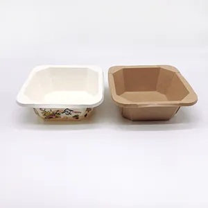MEMEDA 일회용 테이크 아웃 크래프트 종이 사각 그릇 PET 뚜껑 크래프트 종이 그릇