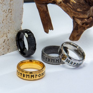 Nouvelle bague tendance vintage vieillie en acier inoxydable pour homme, bagues runiques vikings pour hommes - Product Image 6