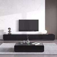 Console TV et table basse tout-en-un, unité fine à poser au sol pour les maisons modernes et compactes, style minimaliste et rangement intelligent