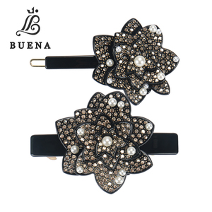 <span class=keywords><strong>Barrettes</strong></span> à <span class=keywords><strong>cheveux</strong></span> pour femmes Buena Fashion, bijoux pour <span class=keywords><strong>cheveux</strong></span> classiques, fleurs de camélia en perles, 3 mm, acétate noir, <span class=keywords><strong>barrettes</strong></span> françaises - Product Image 1