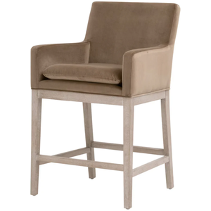 Drake Counter <b>Stool</b> - solid oak Wood and Velvet/Plush ,Caramel Velvet Durable High Bar <b>Stool</b> for Home Bar & <b>Dining</b> Room - Product Image 2
