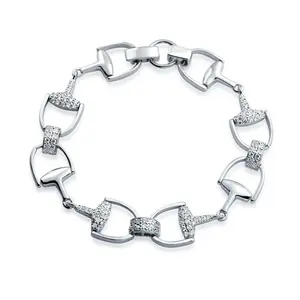 Horseshoe Bracelet Pave CZ Jewelry Sterling Silver Horseshoe Equestrian Horse Bit Link Bracelet