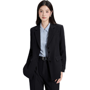 Women's Formal Suit Set Solid Color Polyester Anti-Wrinkle Blazer Pants Work Uniform College Student Teacher Interview Attire - Product Image 5