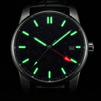 Montre automatique mécanique NH34 avec cadran en Aventurine bleue, date et heure GMT, saphir lumineux, étanche, en acier inoxydable, avec logo personnalisé