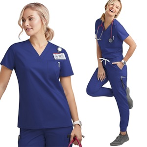Women's Purple <b>Scrub</b> <b>Set</b> V-Neck Short Sleeve Moisture Wicking Hospital Uniform Split <b>Set</b> for Nurses and Medical Staff - Product Image 3