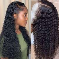 Perruques Water Wave en Cheveux Humains, Lace Front, Sans Colle, Pré-Pluckées, Cheveux de Bébé, 40 Pouces Ultra Longues, Haute Brillance, Noir Naturel pour Femmes, Soyeuses