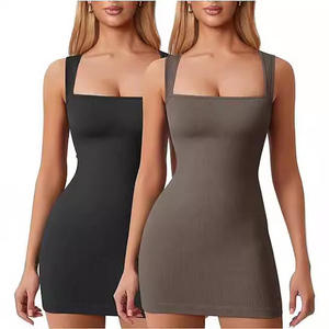 Mini Abito da Donna di Tendenza con Sexy Scollatura Quadrata a Costine e Allacciatura, Stile Canotta - Product Image 4