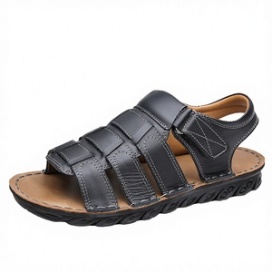 Sandalias de Cuero Italianas para Hombre, Diseño de Leopardo, Cómodas, con Suela de EVA, Talla Grande 47/48, Punta Abierta, Zapatos de Verano - Product Image 1