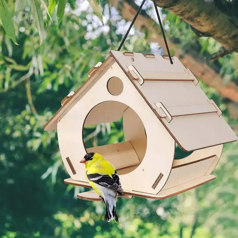 Wooden Bird Feeder Hanging Bird House DIY Assembly Hanging Outdoor Garden Decor Bird Cage Nest Sturdy For Yard Garden Decoration