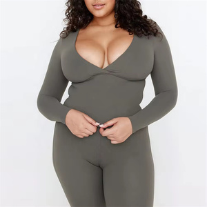 Top con scollo a V aderente aderente da donna OEM camicia semplice abbigliamento sportivo ad asciugatura rapida da donna a manica lunga da <span class=keywords><strong>palestra</strong></span> Top - Product Image 3