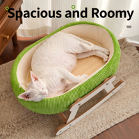 Lit à bascule pour chat, grand nid ovale pour chat, tapis en bambou, canapé pour chat avec jouet en sisal, cadre en bois, meubles pour animaux de compagnie pour plusieurs chats