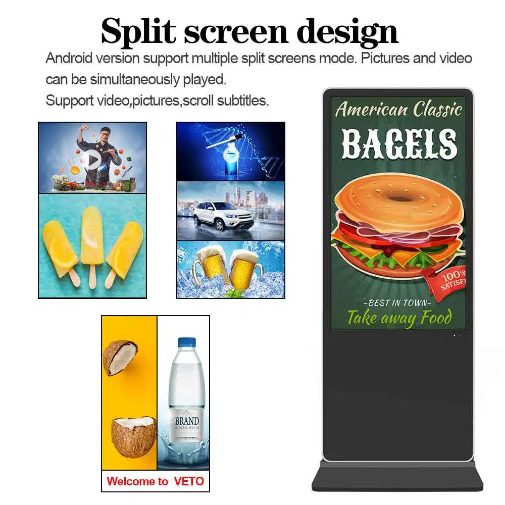 Floor Standing Kiosk 32-86 Inch Android Video LCD Advertising Player Equipment Indoor Totem Digital Touch Signage Display