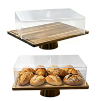 Support à gâteau en bois d'acacia avec couvercle en acrylique, plateau de service rectangulaire réutilisable et écologique, plateau à fromage, plateau à pain