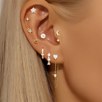 Vente en gros 925 argent Sterling cristal lune CZ petit mignon oreille goujon Push-back or rempli humanoïde forme opale boucles d'oreilles ensemble