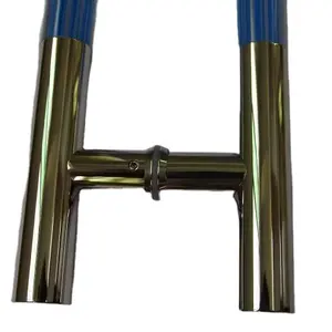 Chinese Style Blue Acrylic With Gold Nickel H-shaped Glass Door Handle