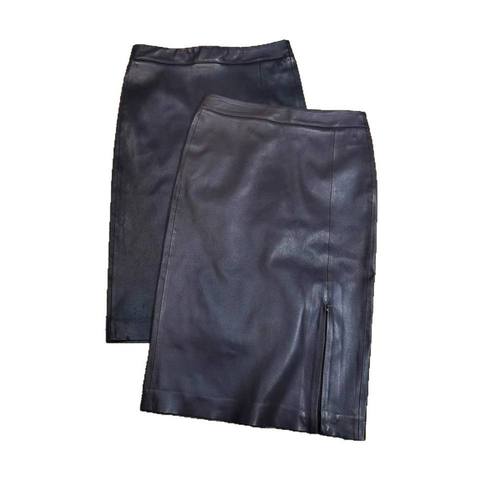 3311 Popular Product Midi Leather Skirt Wrap Front Zipper Slit Elastic Genuine Sheepskin Leather Skirt for Women Office Ladies