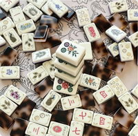 Jeu de tuiles de mahjong en acrylique écaille de tortue, durable, écologique, personnalisé, cadeau de voyage, jeu de divertissement, motifs paon et fleurs, 4