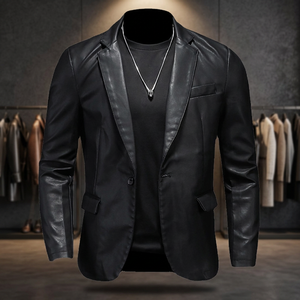 Men's 100% Polyester Punk Style Slim Fit Single Button Stand Collar <b>Smart</b> <b>Casual</b> Blazer <b>Jacket</b> Autumn Solid Color Regular Sleeve - Product Image 3