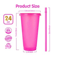 Grand gobelet d'anniversaire en polypropylène de 24 oz avec paille et couvercle, réutilisable, style américain, cadeau de fête pour usage général