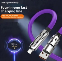 Cable de Carga 4 en 1 de 240W con Indicador LED de Luz Intermitente, Cables de Silicona Multi USB Tipo C de 3 y 4 Pies para Teléfono, Gran Venta