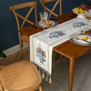 <span class=keywords><strong>Chemin</strong></span> <span class=keywords><strong>de</strong></span> <span class=keywords><strong>table</strong></span> long bleu moderne <span class=keywords><strong>de</strong></span> luxe 32x220 32x240 en chenille jacquard avec plusieurs glands - Product Image 3