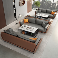 Sofá Seccional de Tres Plazas de Estilo Moderno y Lujo Ligero, Patas de Acero Inoxidable de Forma Rectangular, Material de Madera y Cuero para Sala de Estar