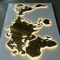 Papan Tanda Peta Dunia 3D Stainless Steel Custom dengan Lampu LED Backlit, Papan Reklame Budaya Perusahaan, Logo Bisnis, Papan Iklan