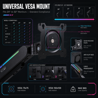 Soporte de Monitor para Juegos RGB con Resorte de Gas, Aluminio, Movimiento Completo, Giro de 360°, Inclinación, VESA 75 100, Gestión de Cables, Soporte de Escritorio