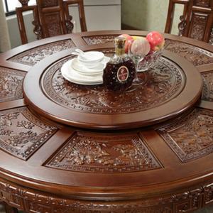 Mesa de Comedor Redonda de Madera Maciza con Sillas, Mesa Redonda Grande de Roble Chino Tallado de 1.8 Metros - Product Image 5