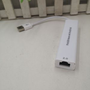 Usb 2.0 Hub With 4 <b>Ports</b> And Network Adapter <b>White</b> Plastic Model 8152B For Computer Expansion - Product Image 2